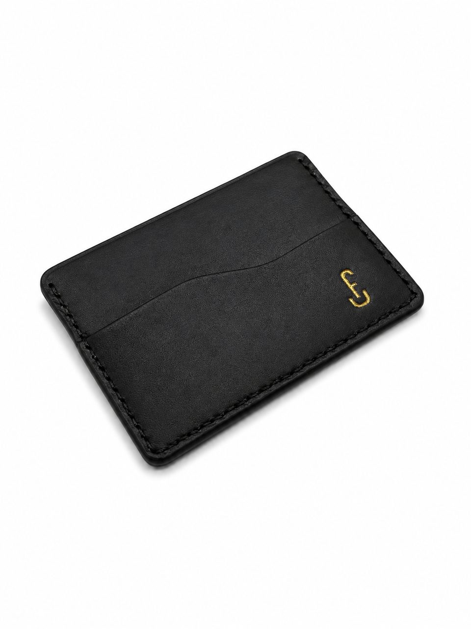 Kuko card wallet, black full-grain, gold monogram