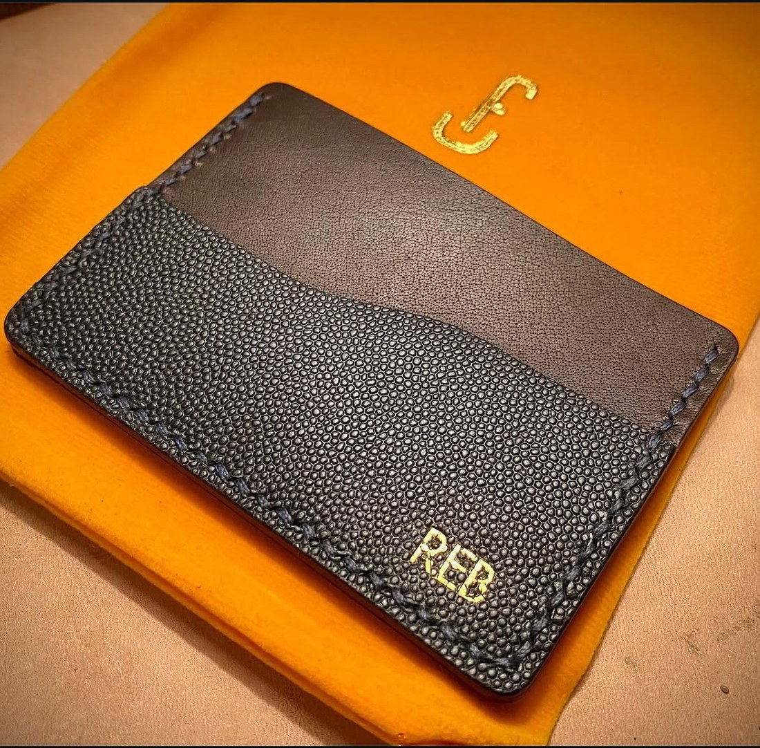 Kuko card wallet in blue and brown buffalo