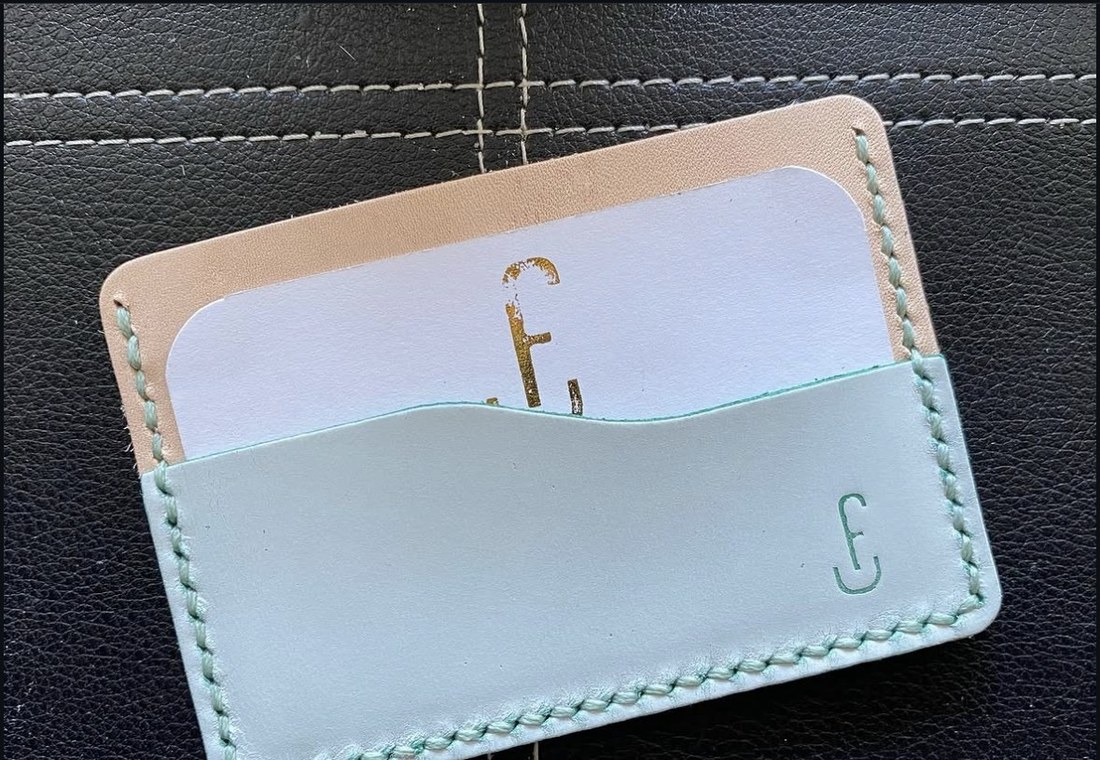 Kuko card wallet in ghost burro green and natural veg-tan